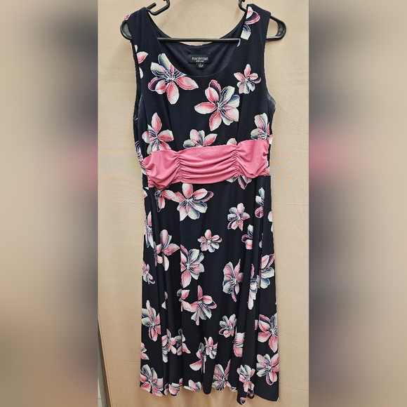 Perceptions Black and Pink Floral Midi Dress - Picture 1 of 3